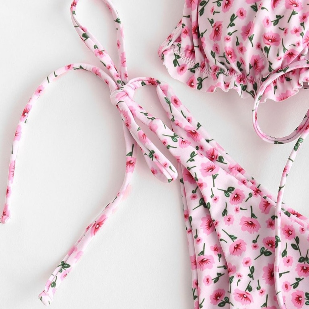 Pink Flower Triangle Bikini - image 2